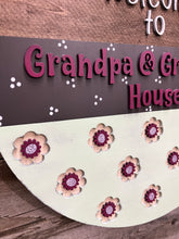 Load image into Gallery viewer, Welcome to Grandpa & Grandma’s house 16” Round flower Doorhanger