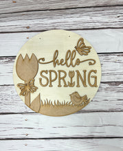 Load image into Gallery viewer, 16” hello spring tulip Round Doorhanger
