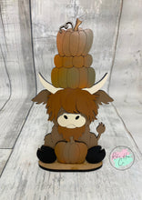 Load image into Gallery viewer, Fall Highland cow stacked pumpkin craft sign kit
