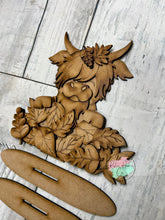 Load image into Gallery viewer, Fall Highland cow leaves craft sign kit