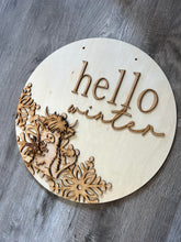 Load image into Gallery viewer, Hello Winter Highland cow Round Doorhanger