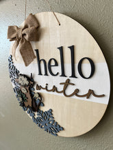Load image into Gallery viewer, Hello Winter Highland cow Round Doorhanger