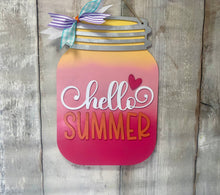 Load image into Gallery viewer, Hello Summer Mason Jar Welcome door-hanger