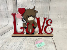 Load image into Gallery viewer, Valentine love highland cow shelf sitter craft sign kit
