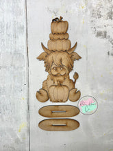 Load image into Gallery viewer, Fall Highland cow stacked pumpkin craft sign kit