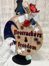 Load image into Gallery viewer, 16” 4th of July gnome firecrackers and freedom Round Doorhanger diy kit