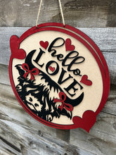 Load image into Gallery viewer, Highland cow Hello Love Round Doorhanger