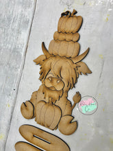 Load image into Gallery viewer, Fall Highland cow stacked pumpkin craft sign kit