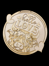 Load image into Gallery viewer, Highland cow Hello Love Round Doorhanger