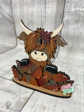 Load image into Gallery viewer, Fall Highland cow leaves craft sign kit