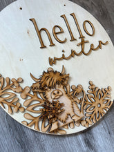 Load image into Gallery viewer, Hello Winter Highland cow Round Doorhanger