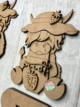 Load image into Gallery viewer, Highland Cow Strawberry set of 2 shelf sitter craft sign kit