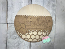 Load image into Gallery viewer, 16” Hello Honey bee Welcome Round Doorhanger