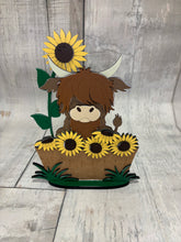 Load image into Gallery viewer, Sunflower Highland cow in bucket craft sign kit