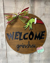 Load image into Gallery viewer, Welcome Grinches Christmas doorhanger round sign kit