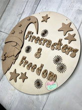 Load image into Gallery viewer, 16” 4th of July gnome firecrackers and freedom Round Doorhanger diy kit