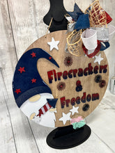 Load image into Gallery viewer, 16” 4th of July gnome firecrackers and freedom Round Doorhanger diy kit