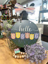 Load image into Gallery viewer, 12” hello spring tulip Round Doorhanger