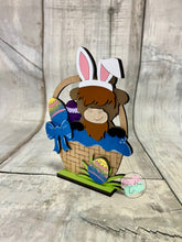 Load image into Gallery viewer, Easter highland cow basket shelf sitter craft sign kit