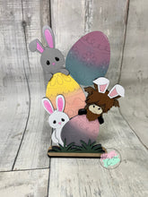 Load image into Gallery viewer, Easter bunnies stacked with highland sitting shelf sitter craft sign kit