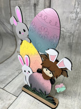 Load image into Gallery viewer, Easter bunnies stacked with highland sitting shelf sitter craft sign kit