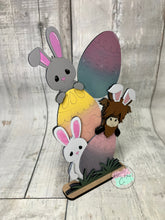 Load image into Gallery viewer, Easter bunnies stacked with highland sitting shelf sitter craft sign kit