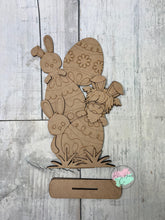 Load image into Gallery viewer, Easter bunnies stacked with highland sitting shelf sitter craft sign kit