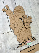 Load image into Gallery viewer, Easter bunnies stacked with highland sitting shelf sitter craft sign kit