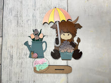 Load image into Gallery viewer, Spring highland sitting with umbrella shelf sitter craft sign diy kit