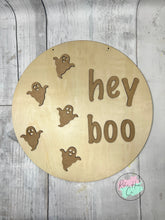 Load image into Gallery viewer, 16” Hey boo Halloween Welcome Round Doorhanger