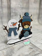 Load image into Gallery viewer, Winter Highland Cow Snowman shelf sitter craft sign kit