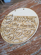 Load image into Gallery viewer, 16” Little Monster Halloween Round Doorhanger