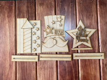 Load image into Gallery viewer, 4th of July Trio standing Uncle Sam, fireworks, star