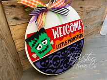 Load image into Gallery viewer, 16” Little Monster Halloween Round Doorhanger