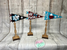 Load image into Gallery viewer, Interchangable seasonal pennant trio stands shelf sitter diy kit
