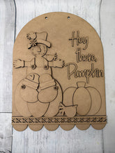 Load image into Gallery viewer, Fall Hey There here pumpkin scarecrow Doorhanger diy kit
