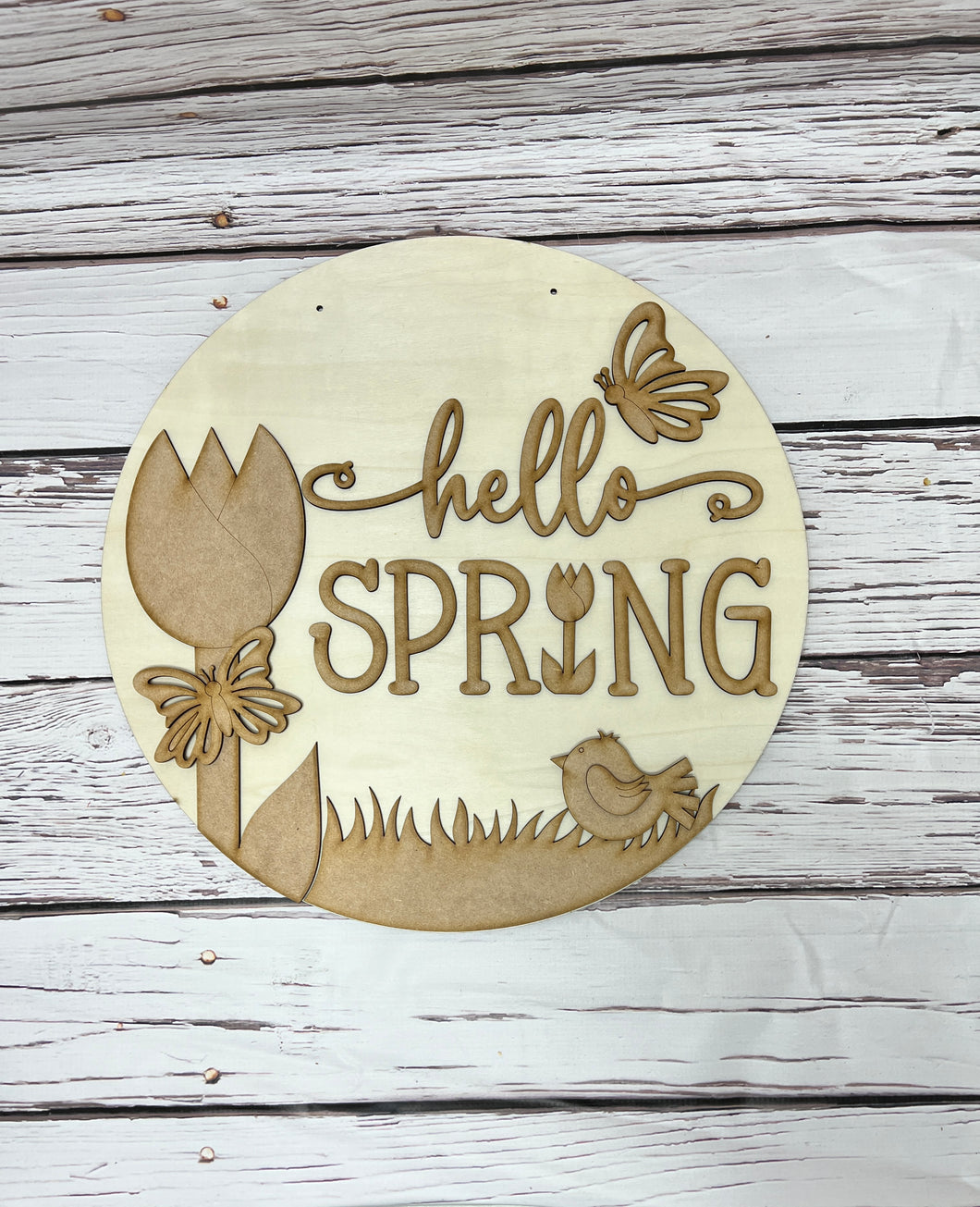 16” hello spring tulip Round Doorhanger