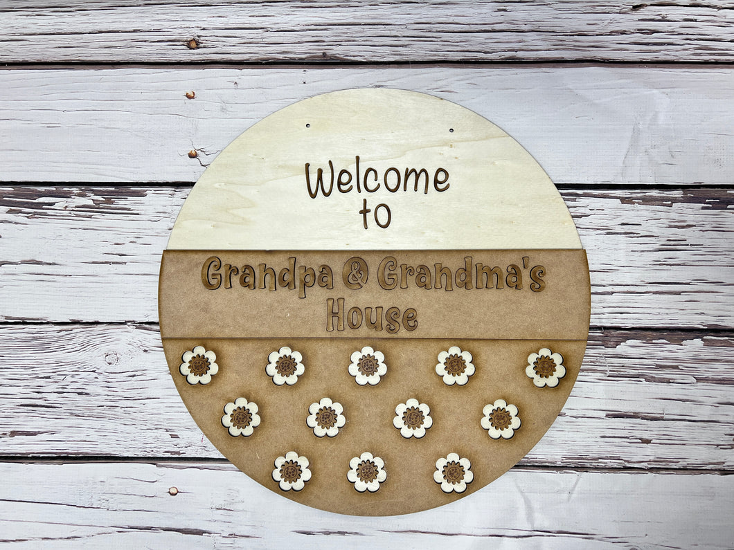 Welcome to Grandpa & Grandma’s house 16” Round flower Doorhanger