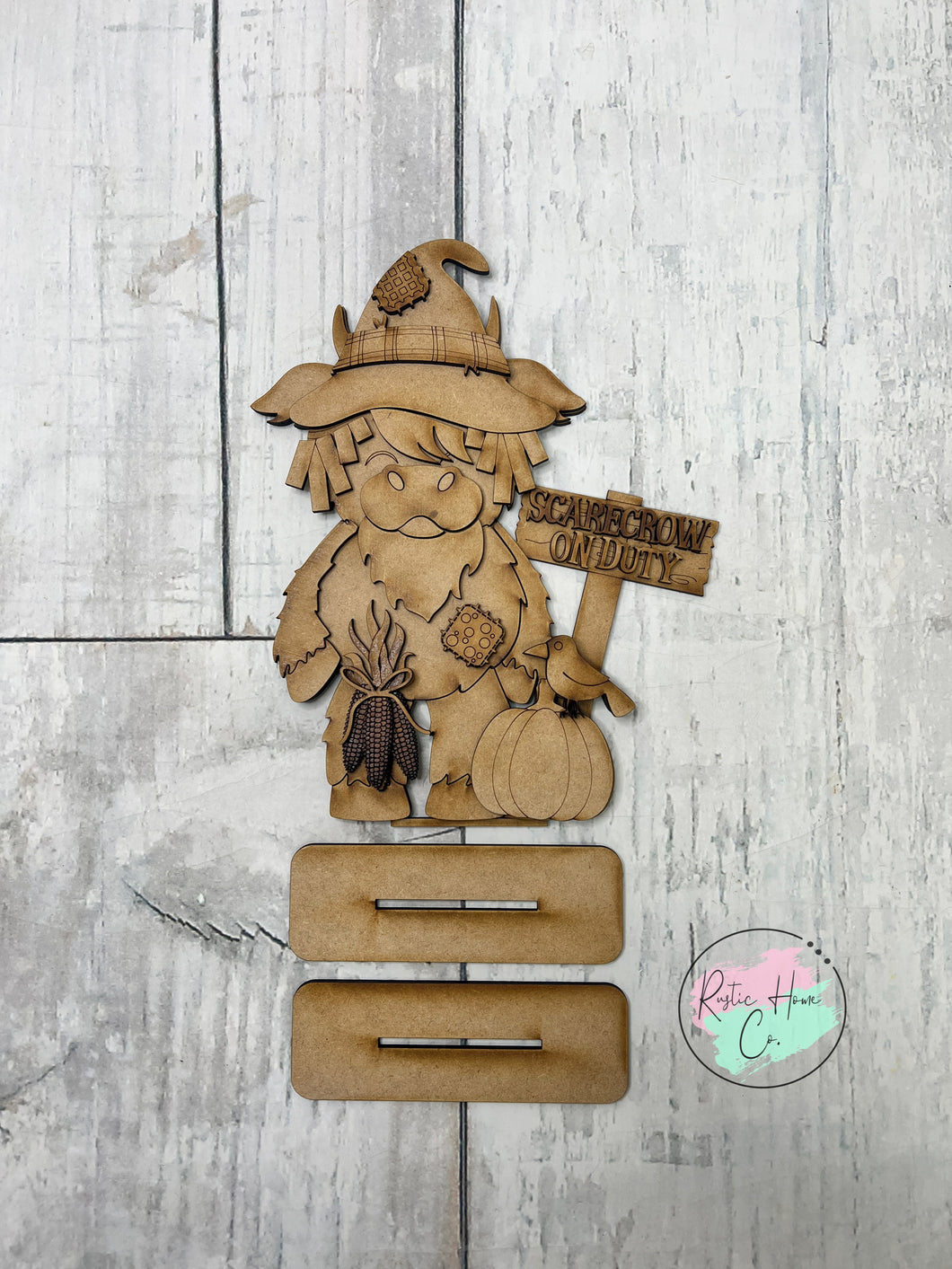 Scarecrow Fall Highland cow craft sign kit