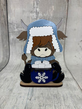 Load image into Gallery viewer, Winter Highland Cow shelf sitter craft sign diy kit
