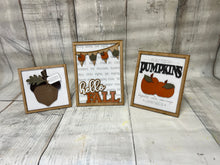 Load image into Gallery viewer, Fall Trio- Hello Fall, Acorn, Farm Fresh Pumpkins
