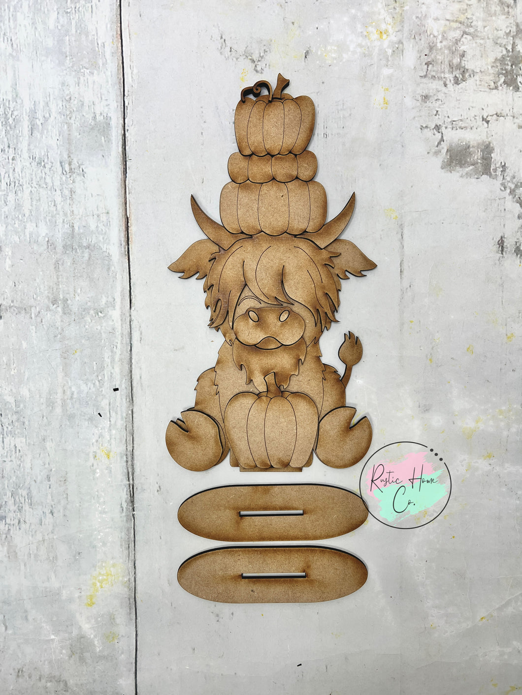 Fall Highland cow stacked pumpkin craft sign kit