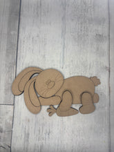 Load image into Gallery viewer, Easter floppy bunny carrot shelf hanger craft sign kit
