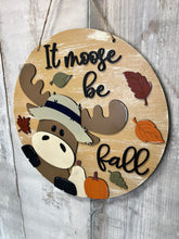Load image into Gallery viewer, 16” Fall moose Round Doorhanger

