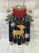 Load image into Gallery viewer, Christmas deer sled doorhanger sign
