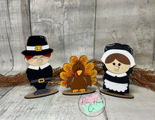 Load image into Gallery viewer, Thanksgiving pilgrim and turkey trio Tier Tray Kit, Thanksgiving, craft, home decor, diy kit
