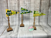 Load image into Gallery viewer, Interchangable seasonal pennant trio stands shelf sitter diy kit
