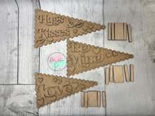 Load image into Gallery viewer, Interchangable seasonal pennant trio stands shelf sitter diy kit
