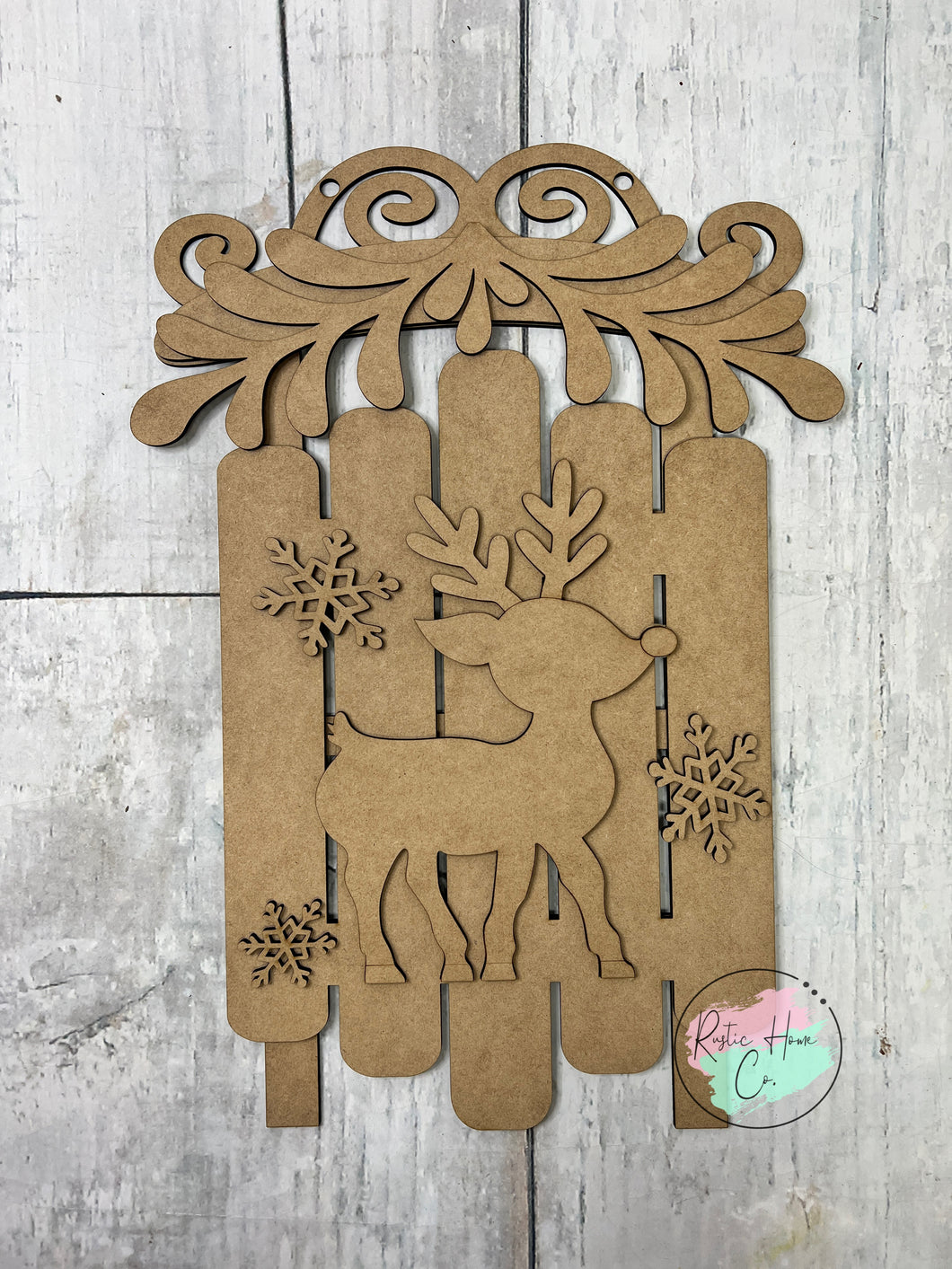 Christmas deer sled doorhanger sign