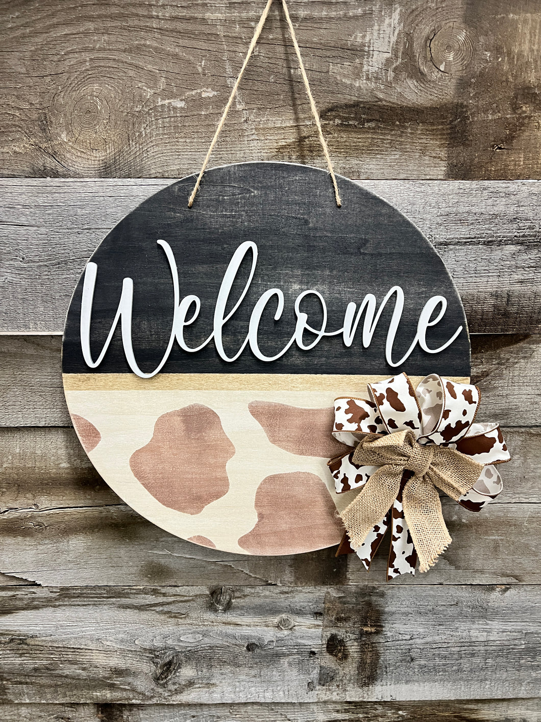 16” Welcome Cowprint Round Doorhanger